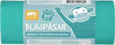 Blå blöjpåsar med enkla knythandtag