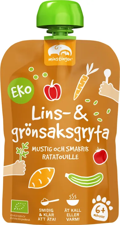 Ekologisk barnmat linsgryta i klämpåse