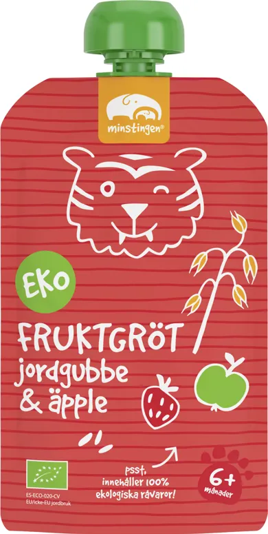 Ekologisk fruktgröt jordgubbe äpple i klämpåse