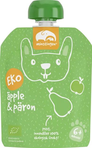 Ekologisk fruktpuré äpple päron i klämpåse