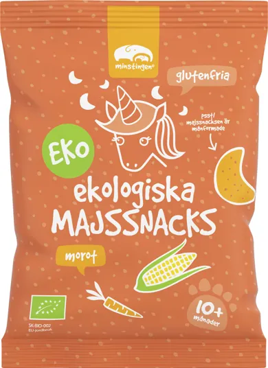 Ekologiska och glutenfria majssnacks morot